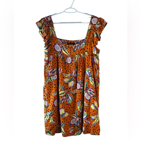 Anthropologie Orange Printed Linen Blend Mini Babydoll Dress size L - Picture 5 of 5